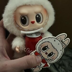 White and Red Plush Doll with Sticker